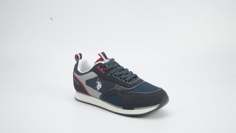 Pantofi sport cu garnituri de piele ecologica si plasa, Bleumarin/ Gri