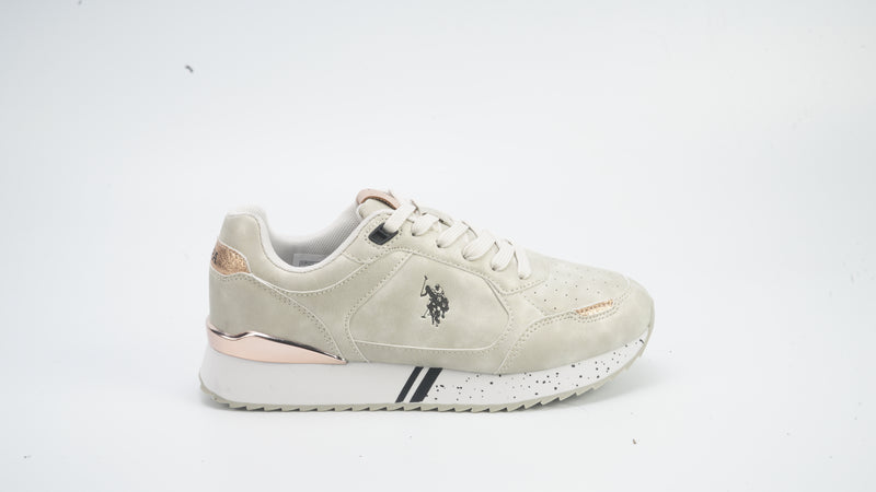 Pantofi sport din piele ecologica cu logo, Bej