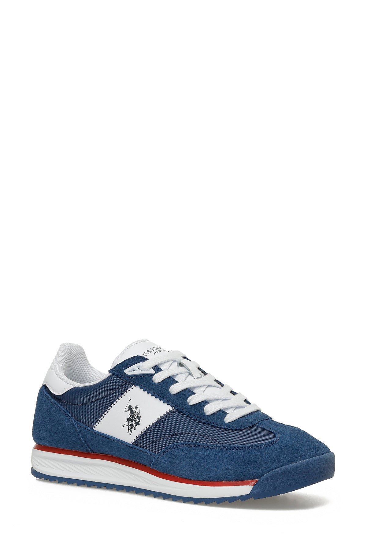 Pantofi Sport Din Piele Întoasrsă Cu Inserții Din Material Textil Cu Detaliu Logo, Albastru Închis