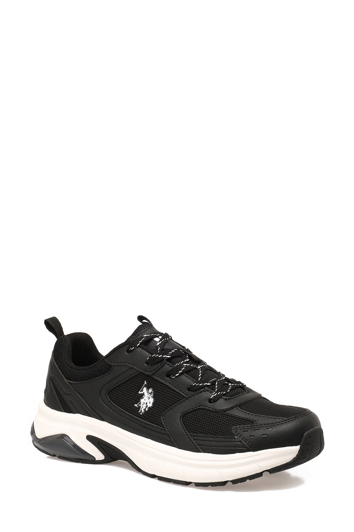 Pantofi Sport Cu Garnituri Din Piele Ecologica Cu Inserții Din Plasă Cu Detaliu Logo, Negru