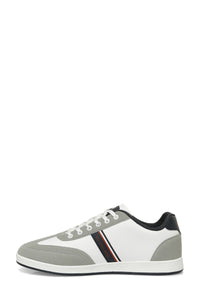 Pantofi sport cu garnituri de piele ecologica si textil, Alb/ Gri