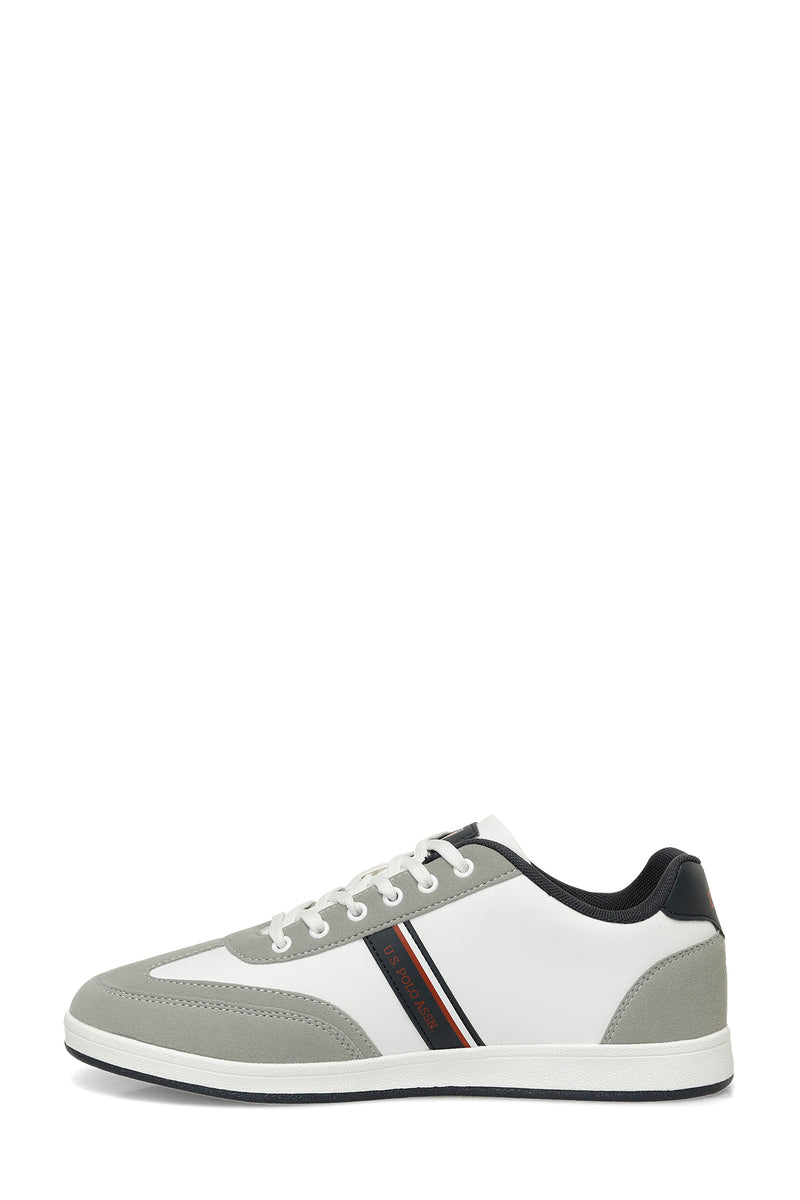 Pantofi sport cu garnituri de piele ecologica si textil, Alb/ Gri