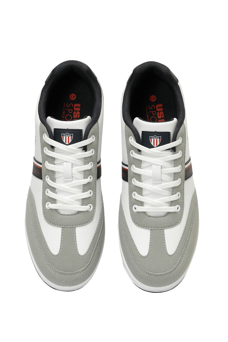 Pantofi sport cu garnituri de piele ecologica si textil, Alb/ Gri