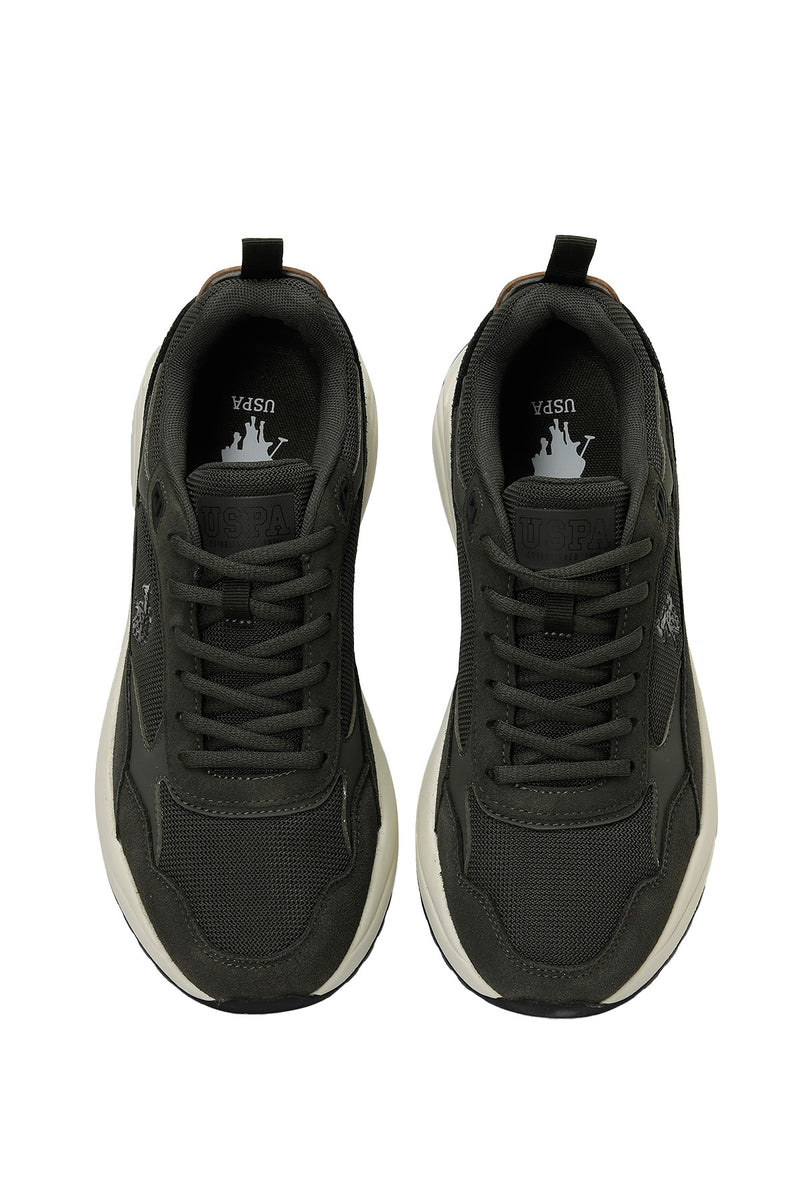 Pantofi sport cu garnituri de microfibra si plasa, Kaki