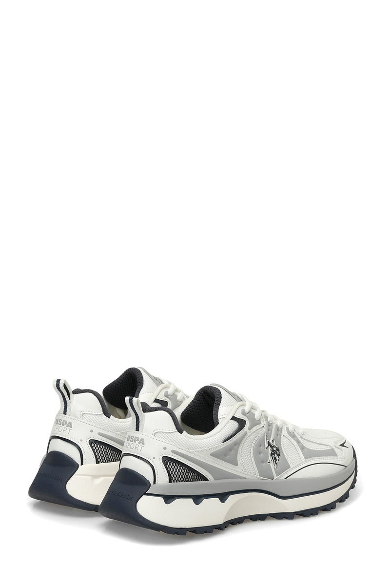 Pantofi sport cu garnituri de piele ecologica si plasa, Alb/Gri