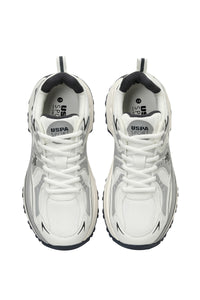 Pantofi sport cu garnituri de piele ecologica si plasa, Alb/Gri