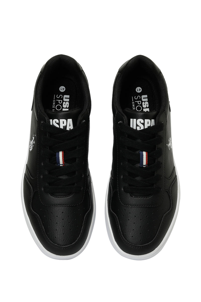 Pantofi sport din piele ecologica cu detaliu logo, Negru/Alb