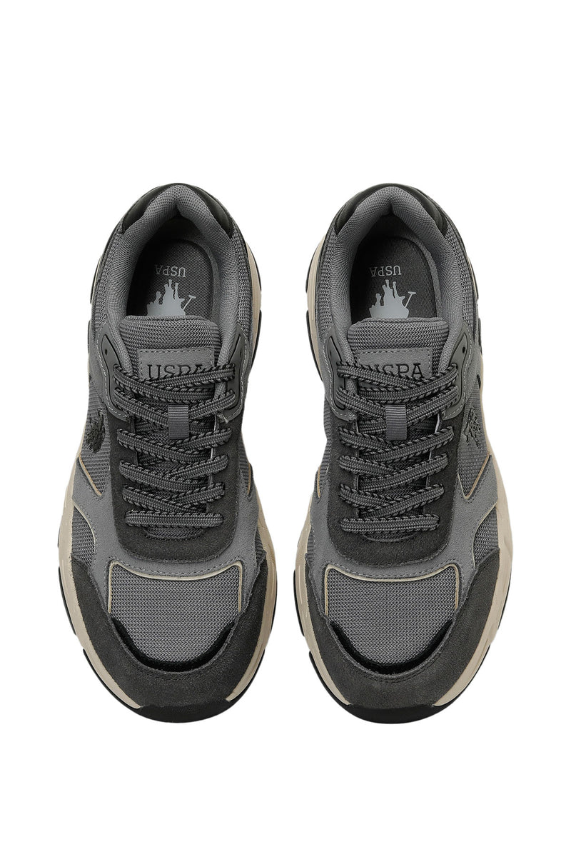 Pantofi sport cu garnituri de piele intoarsa si plasa, Gri