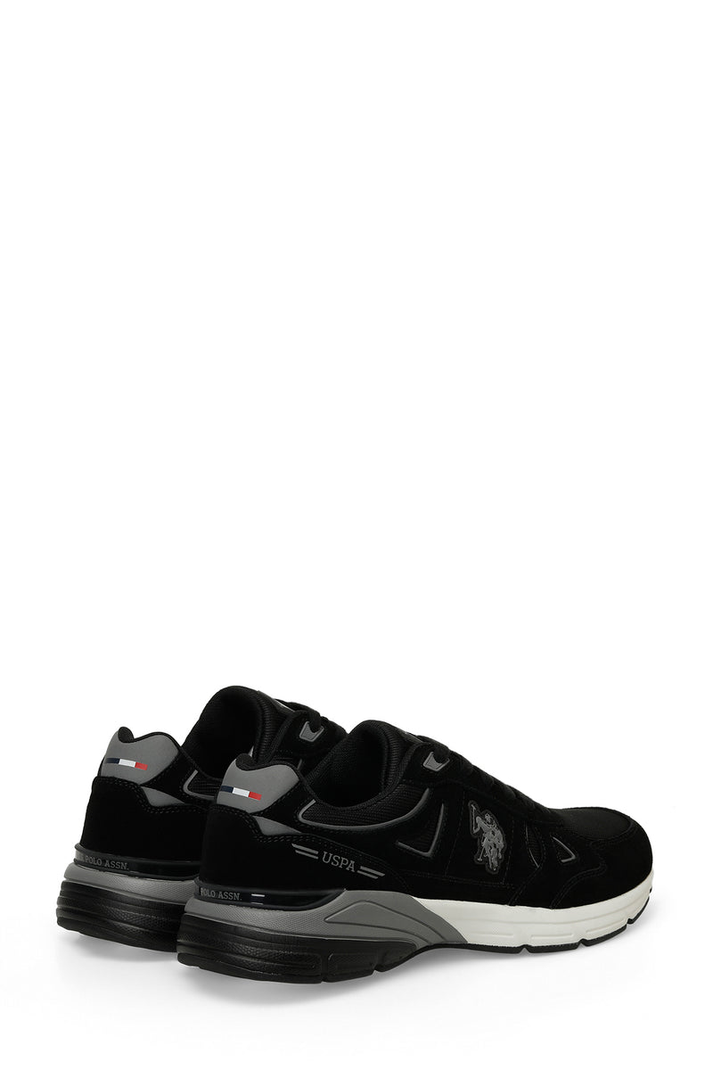 Pantofi sport cu garnituri de piele intoarsa si plasa, Negru