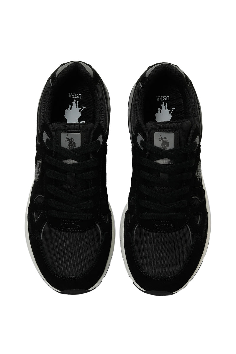 Pantofi sport cu garnituri de piele intoarsa si plasa, Negru