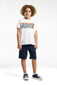 Set 2 Piese Băieți - Tricou Alb Cu Print Și Pantaloni Scurți Cu Imprimeu Logo