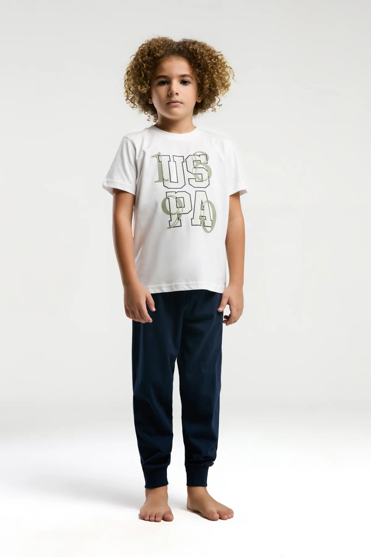 Set 2 Piese Băieți - Tricou Alb Cu Print USPA Și Pantaloni Lungi Negri