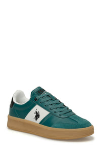 Pantofi sport cu garnituri de piele ecologica si piele intoarsa, Verde/ Alb