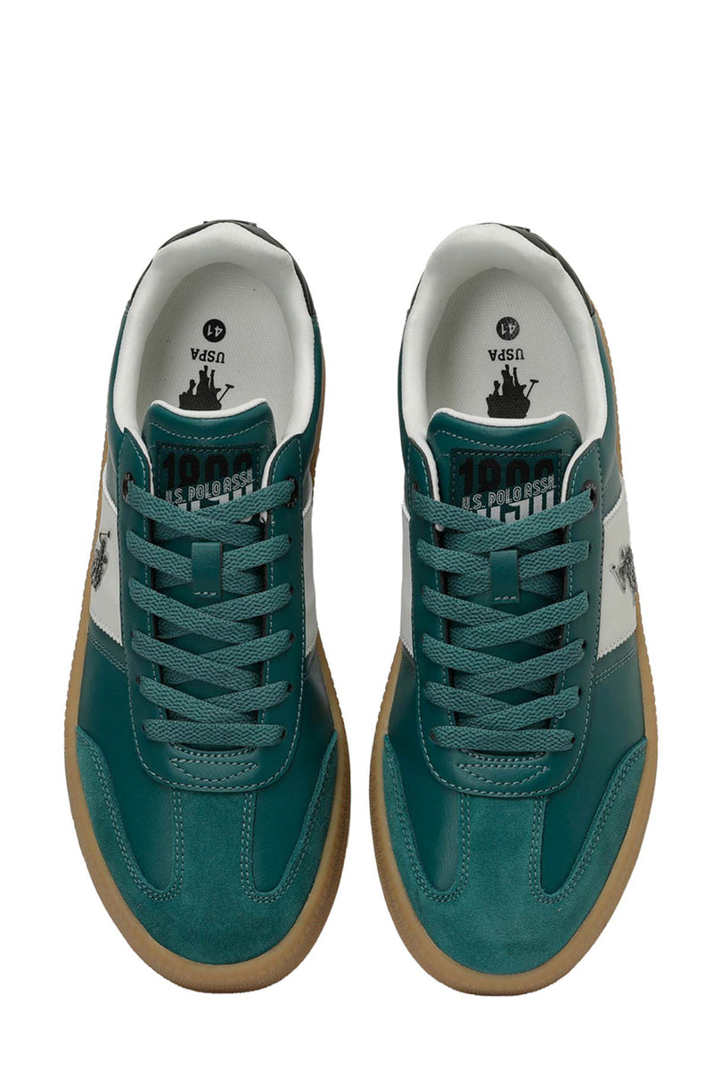 Pantofi sport cu garnituri de piele ecologica si piele intoarsa, Verde/ Alb