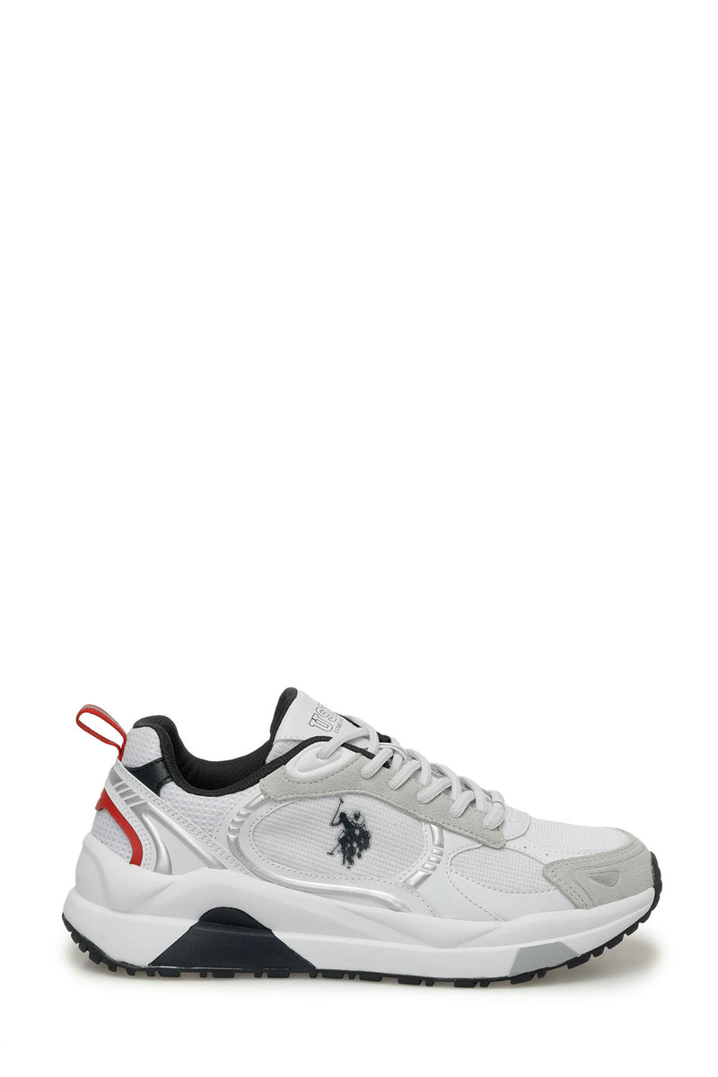 Pantofi sport cu garnituri de piele ecologica, piele intoarsa si plasa, Alb/Gri