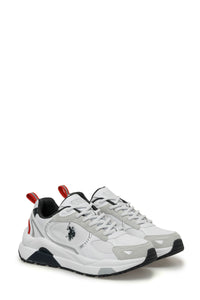 Pantofi sport cu garnituri de piele ecologica, piele intoarsa si plasa, Alb/Gri