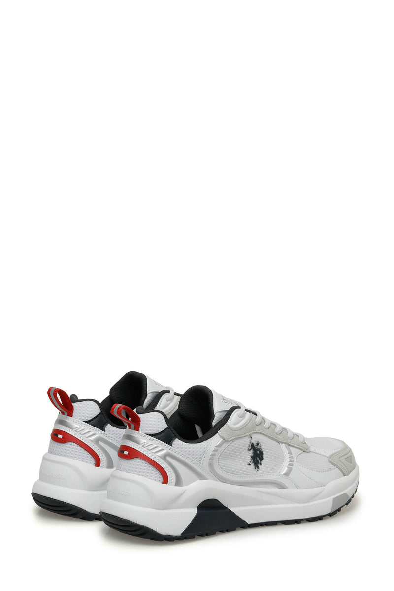 Pantofi sport cu garnituri de piele ecologica, piele intoarsa si plasa, Alb/Gri