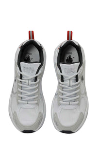 Pantofi sport cu garnituri de piele ecologica, piele intoarsa si plasa, Alb/Gri