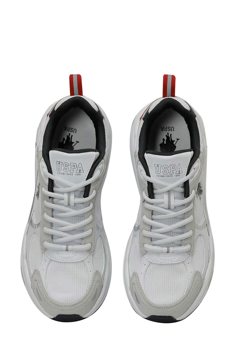 Pantofi sport cu garnituri de piele ecologica, piele intoarsa si plasa, Alb/Gri