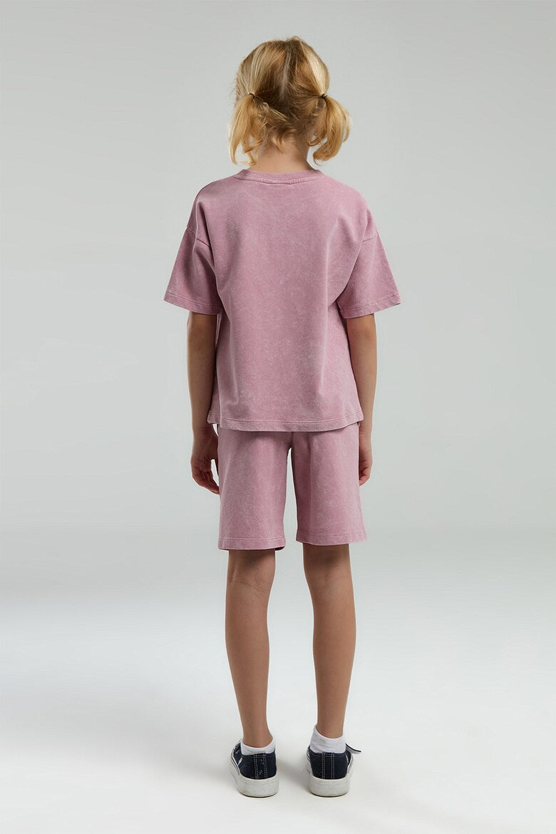 Set 2 Piese Fată de bumbac cu logo discret, Roz prafuit