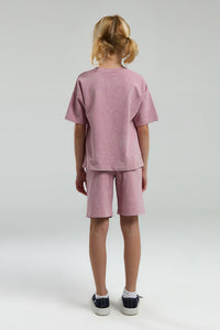 Set 2 Piese Fată de bumbac cu logo discret, Roz prafuit