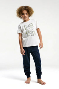 Set 2 Piese Băieți - Tricou Alb Cu Print USPA Și Pantaloni Lungi Negri