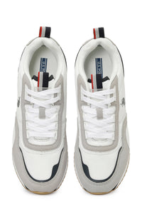 Pantofi sport cu garnituri de piele ecologica si plasa, Alb/Gri