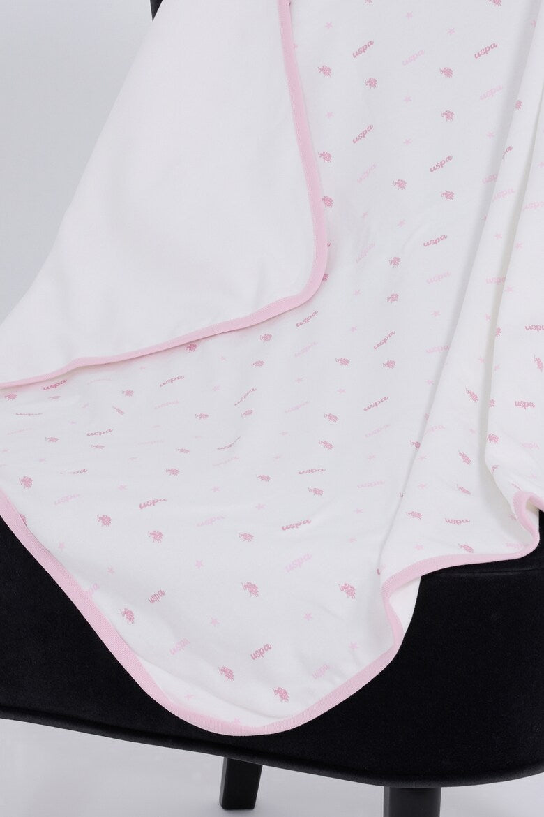 Păturică Fetiță Pe Alb Cu Imprimeu Logo