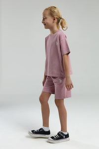 Set 2 Piese Fată de bumbac cu logo discret, Roz prafuit