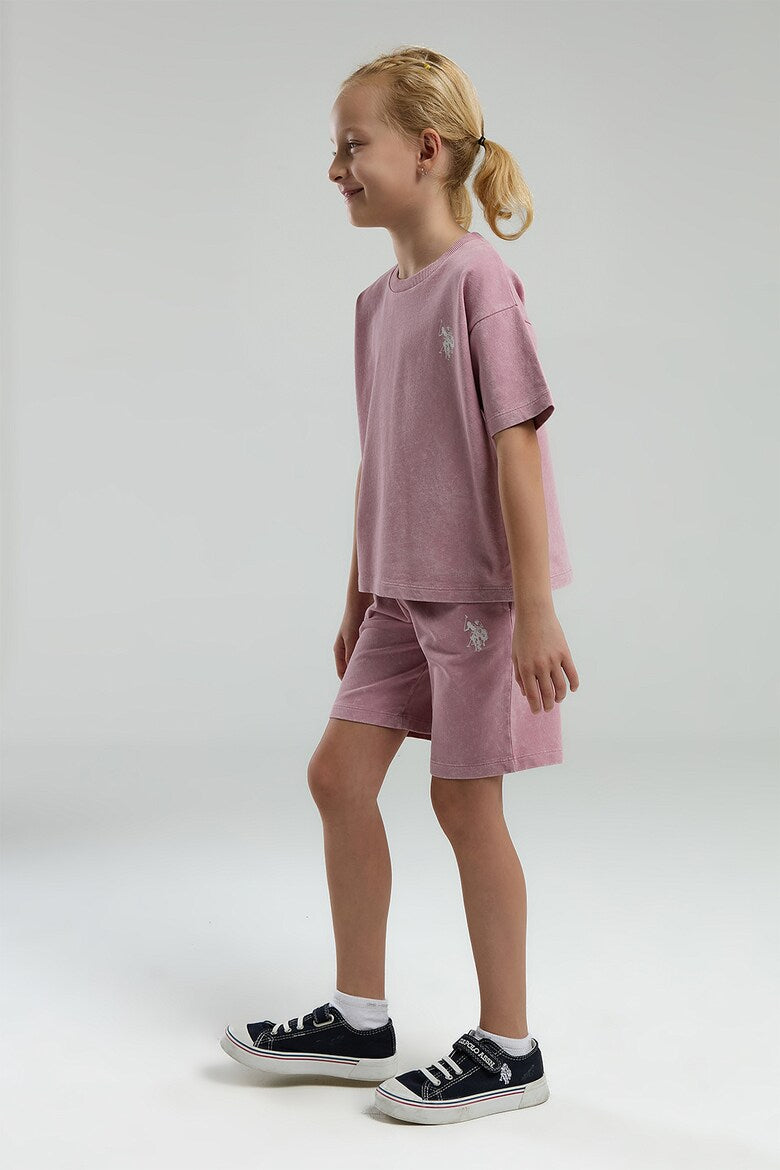 Set 2 Piese Fată de bumbac cu logo discret, Roz prafuit