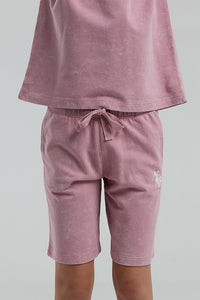 Set 2 Piese Fată de bumbac cu logo discret, Roz prafuit