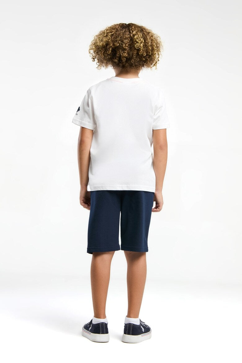 Set 2 Piese Băieți - Tricou Alb Cu Print Și Pantaloni Scurți Cu Imprimeu Logo