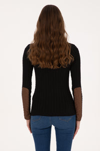 Pulover Dama Pe Negru Cu Guler Rotund Si Textura