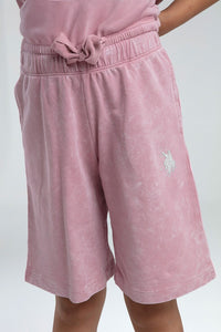 Set 2 Piese Fată de bumbac cu logo discret, Roz prafuit