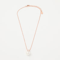 Lant Dama Din Metal Placat Auriu Roze Cu Pandantiv Combinat Perla Alba Si Cristal Alb