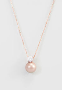 Lant Dama Din Metal Placat Auriu Roze Cu Cristal Alb si Perla Roz