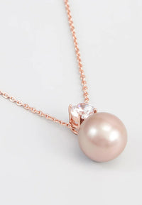 Lant Dama Din Metal Placat Auriu Roze Cu Cristal Alb si Perla Roz