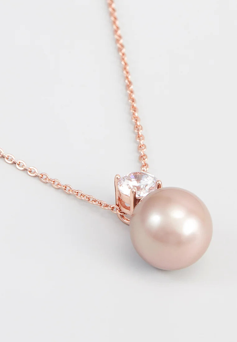 Lant Dama Din Metal Placat Auriu Roze Cu Cristal Alb si Perla Roz