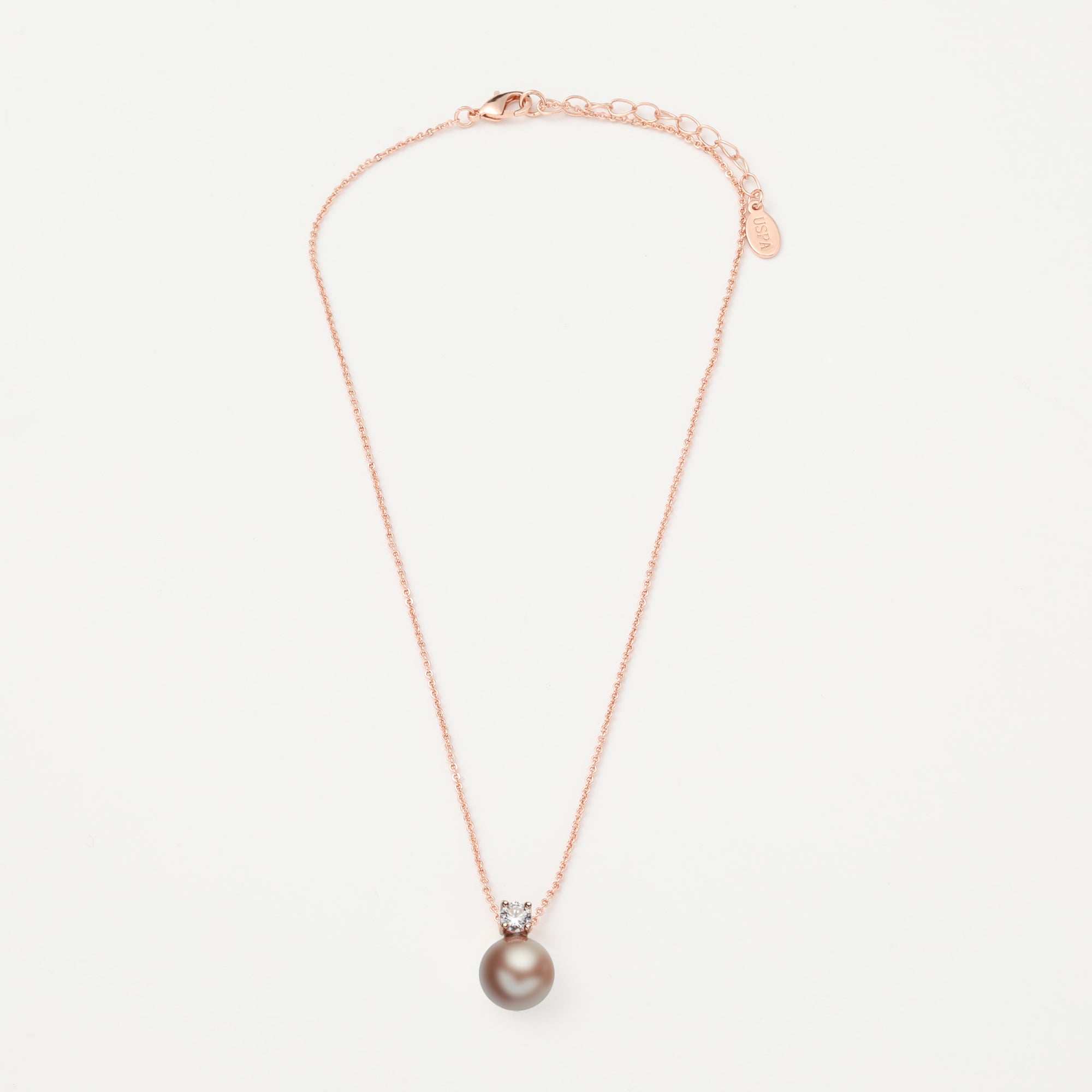 Lant Dama Din Metal Placat Auriu Roze Cu Cristal Alb si Perla Roz