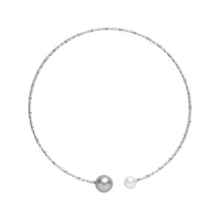 Colier Tip Choker Reglabil Din Metal Placat Cu Rodiu, Cu Perlă Gri și Perlă Albă