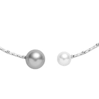 Colier Tip Choker Reglabil Din Metal Placat Cu Rodiu, Cu Perlă Gri și Perlă Albă
