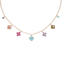 Colier Din Metal Placat Auriu Cu Pandantive Cu Forme Florale Decorate Cu Pietre Zirconiu Colorate.