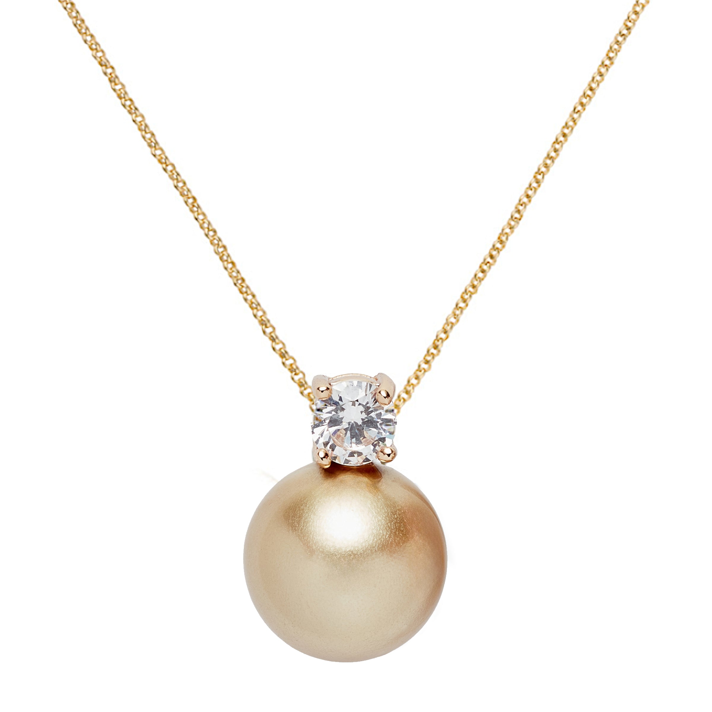 Colier Din Metal Placat Auriu Cu Pandantiv Cu Perlă Champagne Si Cristal Zirconia Alb