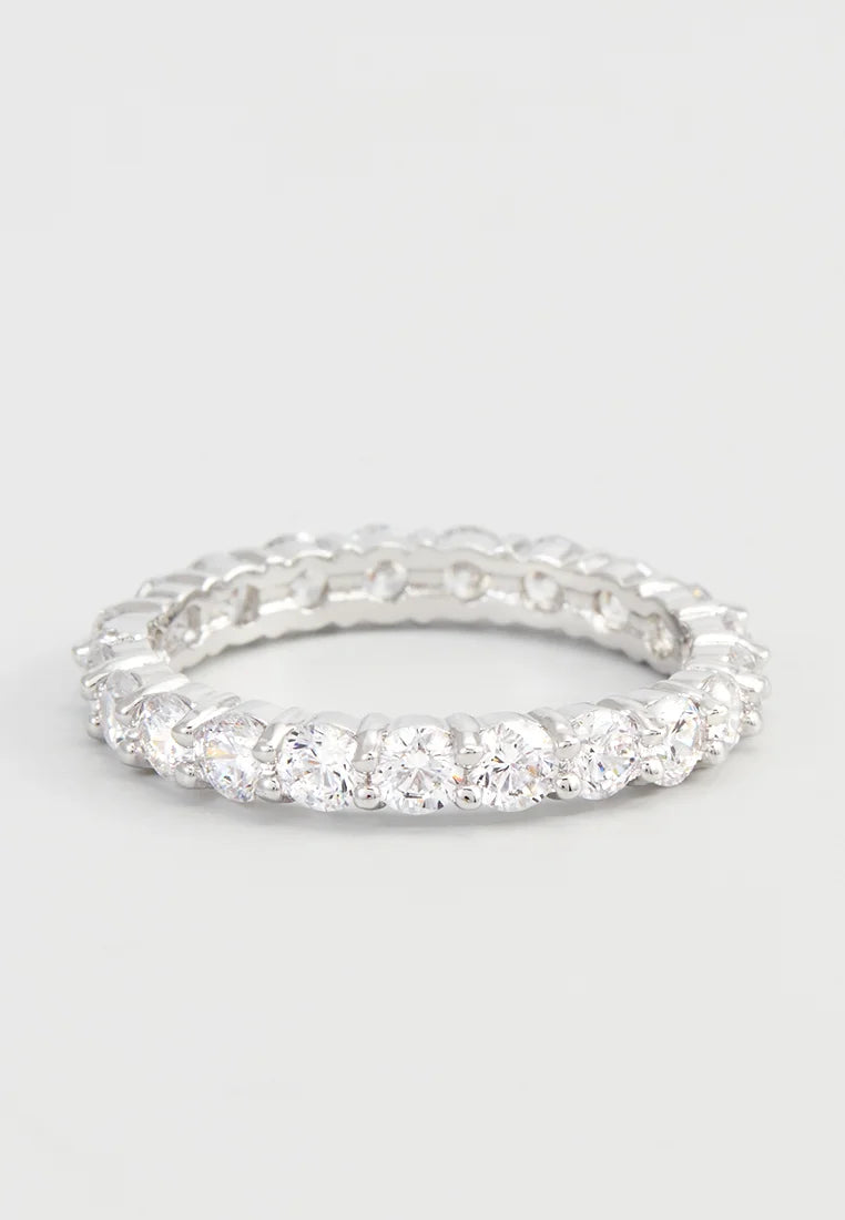 Inel Tip „Eternity” Din Metal Placat Cu Rodiu, Cu Pietre Zirconia Albe