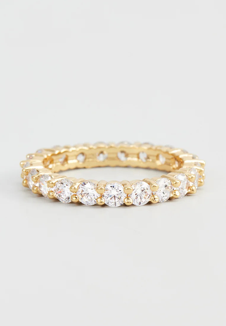 Inel Tip "Eternity" Din Metal Placat Auriu, Cu Cristale Albe
