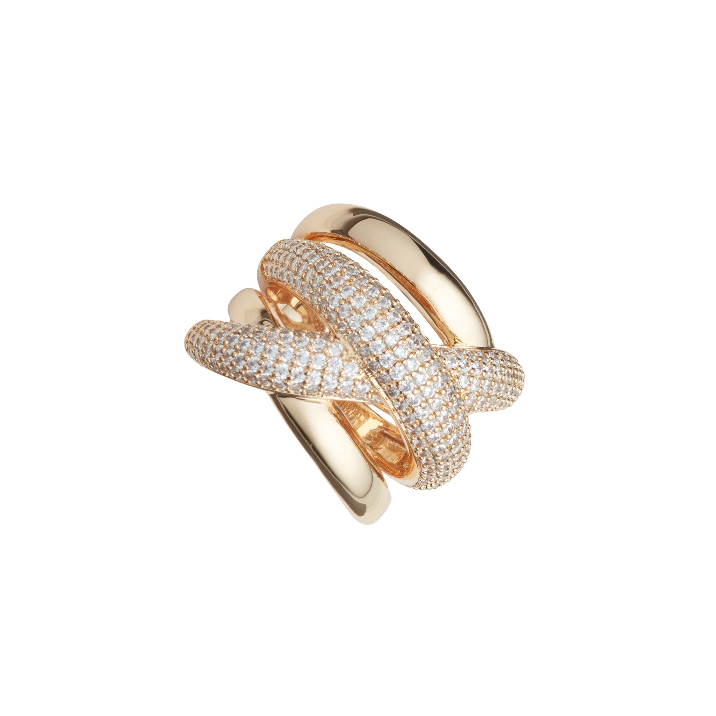 Inel Din Metal Placat Auriu Cu Cristale  Zirconia Albe