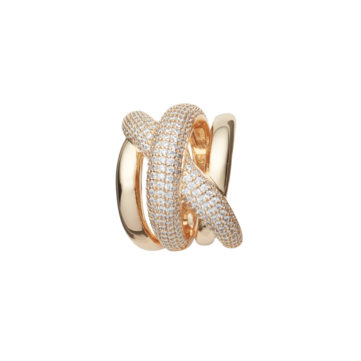 Inel Din Metal Placat Auriu Cu Cristale  Zirconia Albe