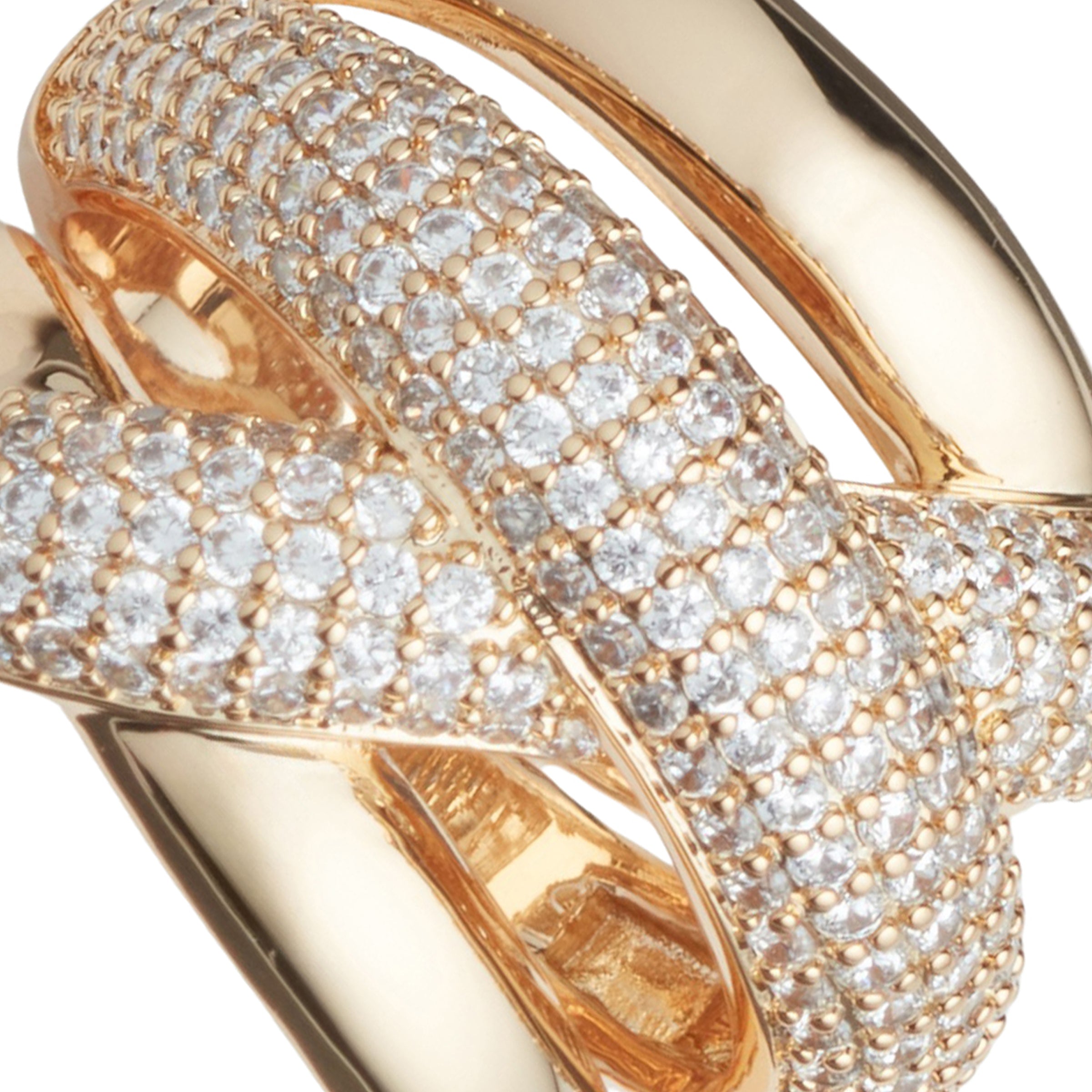 Inel Din Metal Placat Auriu Cu Cristale  Zirconia Albe