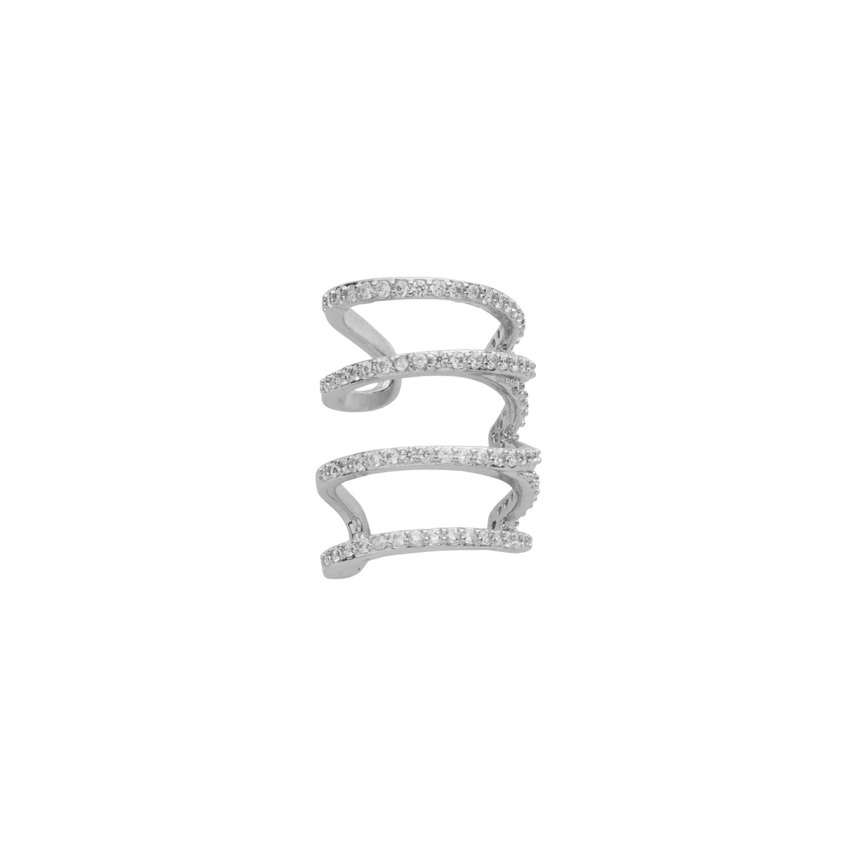 Cercei Tip Cuff Din Metal Placat Cu Rodiu, Cu Cristale Albe