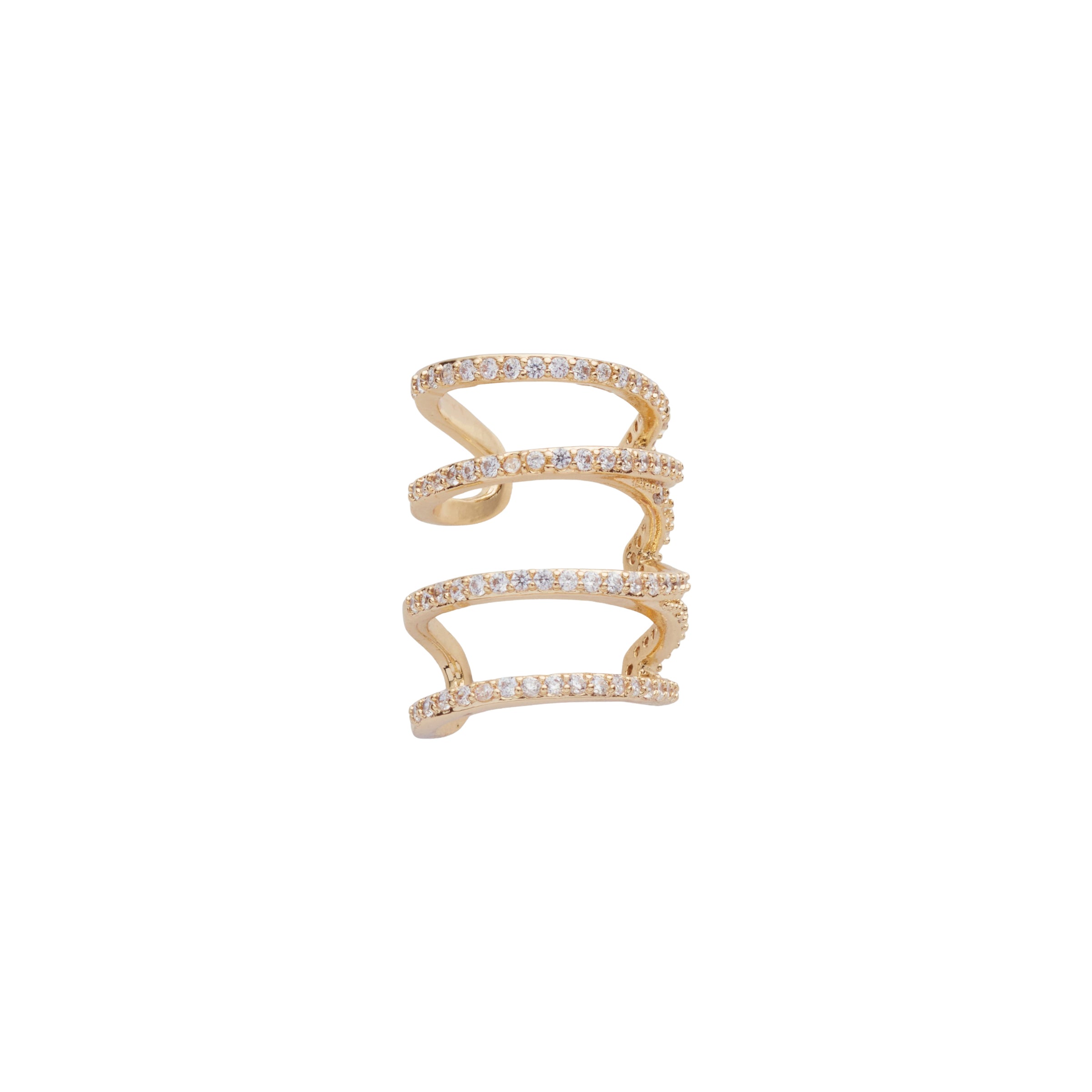 Cercel Tip Cuff Din Metal Placati Auriu Decorati Cu Cristale Albe
